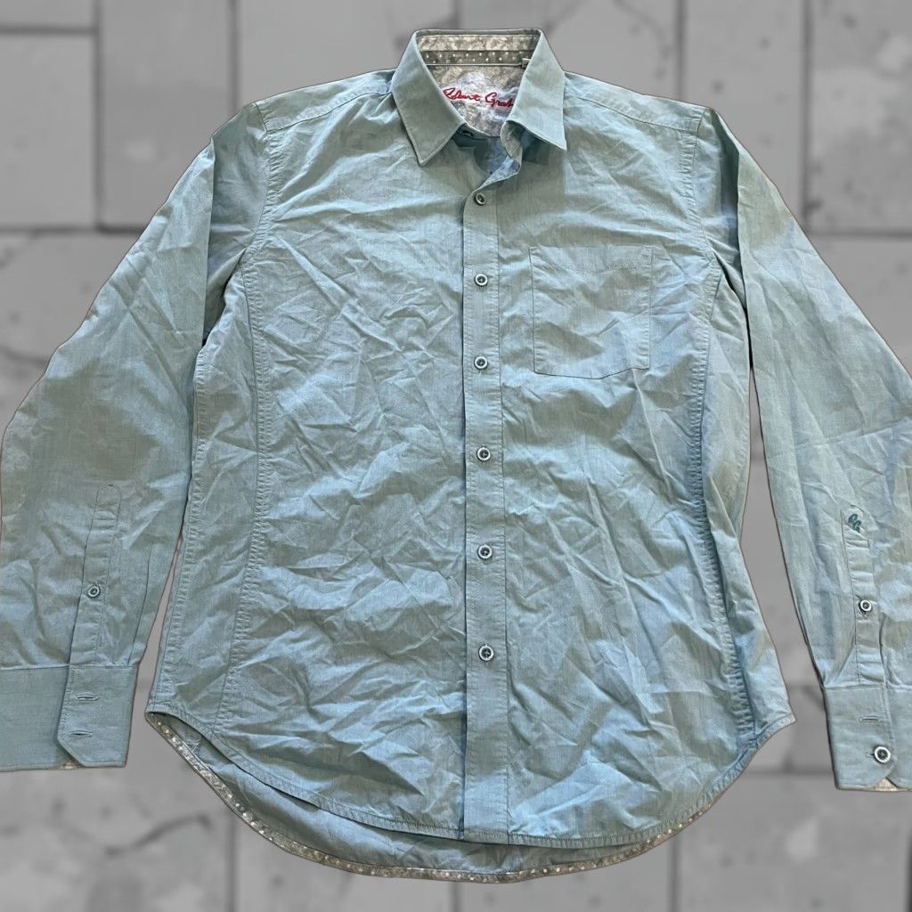 Robert Graham VINTAGE? Robert Graham Blue Long Sleeve Dress Shirt Mens Size S Button-Down Shirt Adult Small Blue Mens Size 36R - 1 Thumbnail