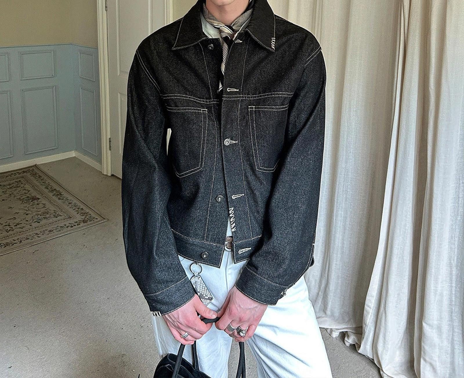 Vintage Black Classic Fit Denim Jacket, Men's Casual Outerwear Size US M / EU 48-50 / 2 - 2 Thumbnail