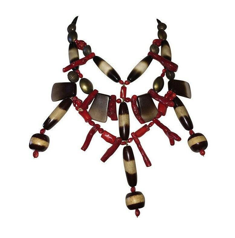 Oscar De La Renta Oscar Renta Statement Coral Simulated Bone Bead Necklace Bib Size ONE SIZE - 1 Thumbnail