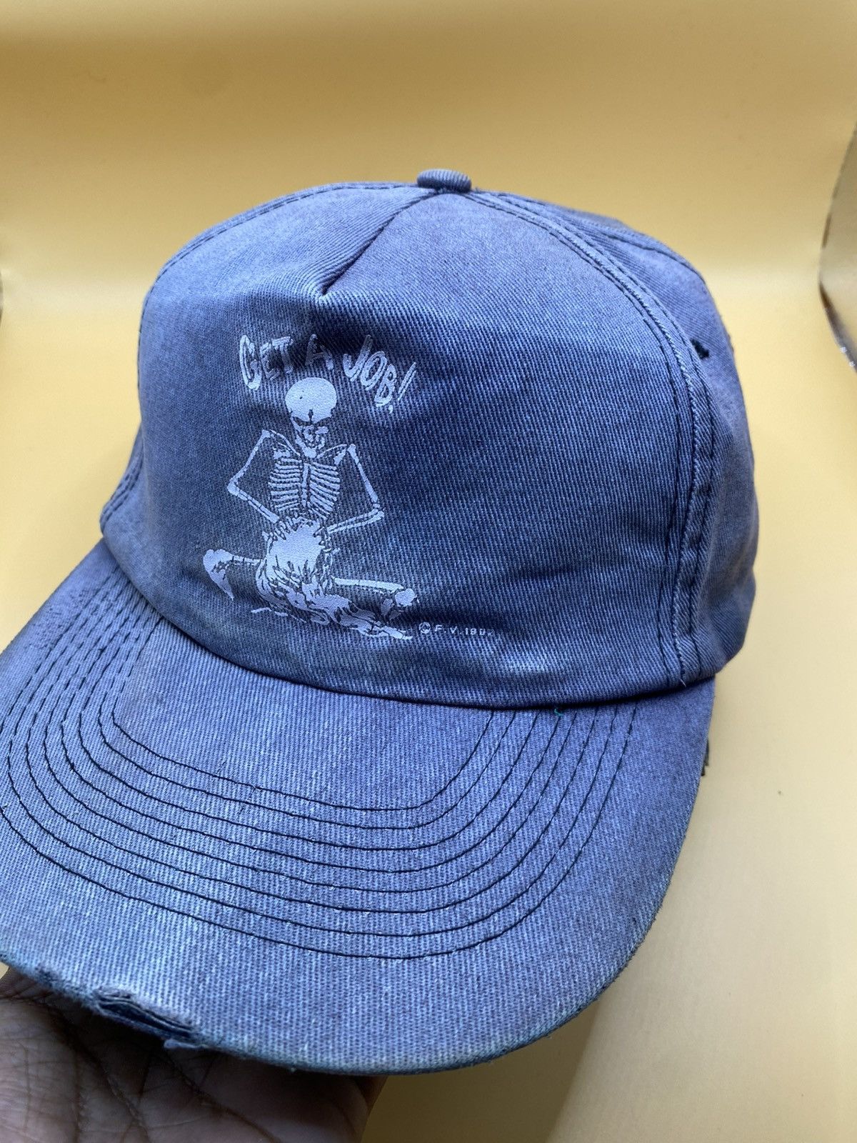 Fashion Victim 1990s FASHION VICTIM “GET A JOB” SKULL DISTRESSED FADED CAP Size ONE SIZE - 5 Thumbnail
