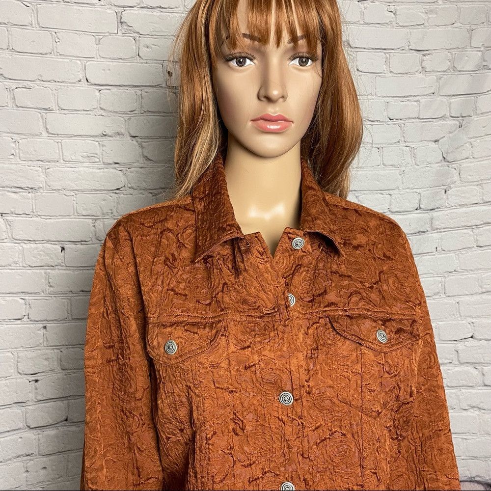 Chicos Chico’s Rust Textured Rose Jacket Size 2 US L Size L / US 10 / IT 46 - 2 Thumbnail