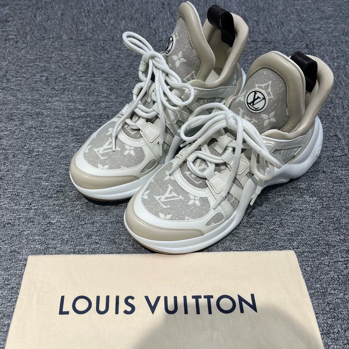 Louis Vuitton Louis Vuitton Brown Denim Lace-Up Low-Top Sneakers Size US 6.5 / IT 36.5 - 1 Thumbnail
