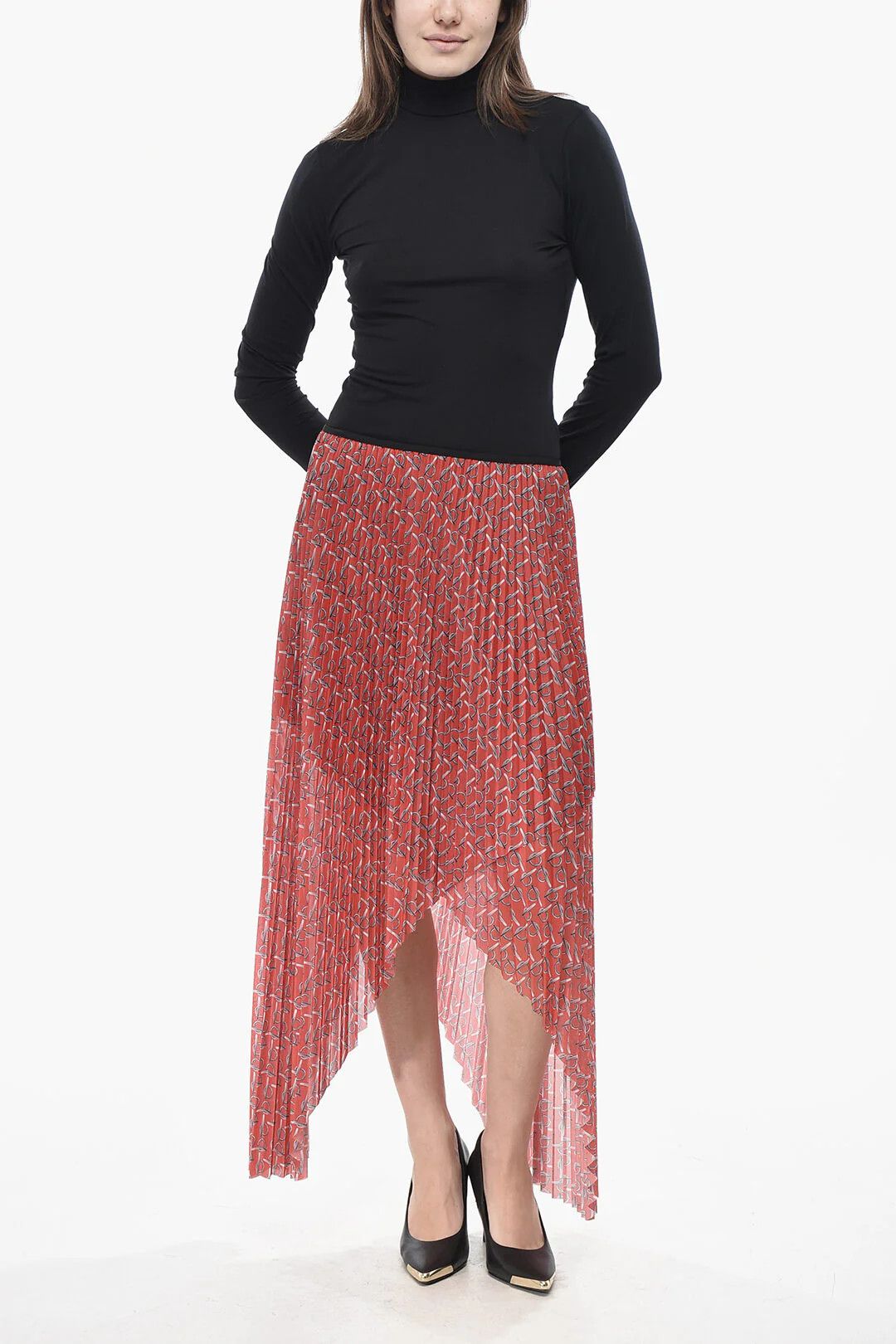 Burberry og1mm0426 Asymmetric Pleated Satin Skirt in Red Size 27" / US 4 / IT 40 - 4 Thumbnail