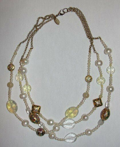 Designer Triple Strand Pearl Cloisonne Opalite Glass Bead Necklace Size ONE SIZE - 2 Thumbnail