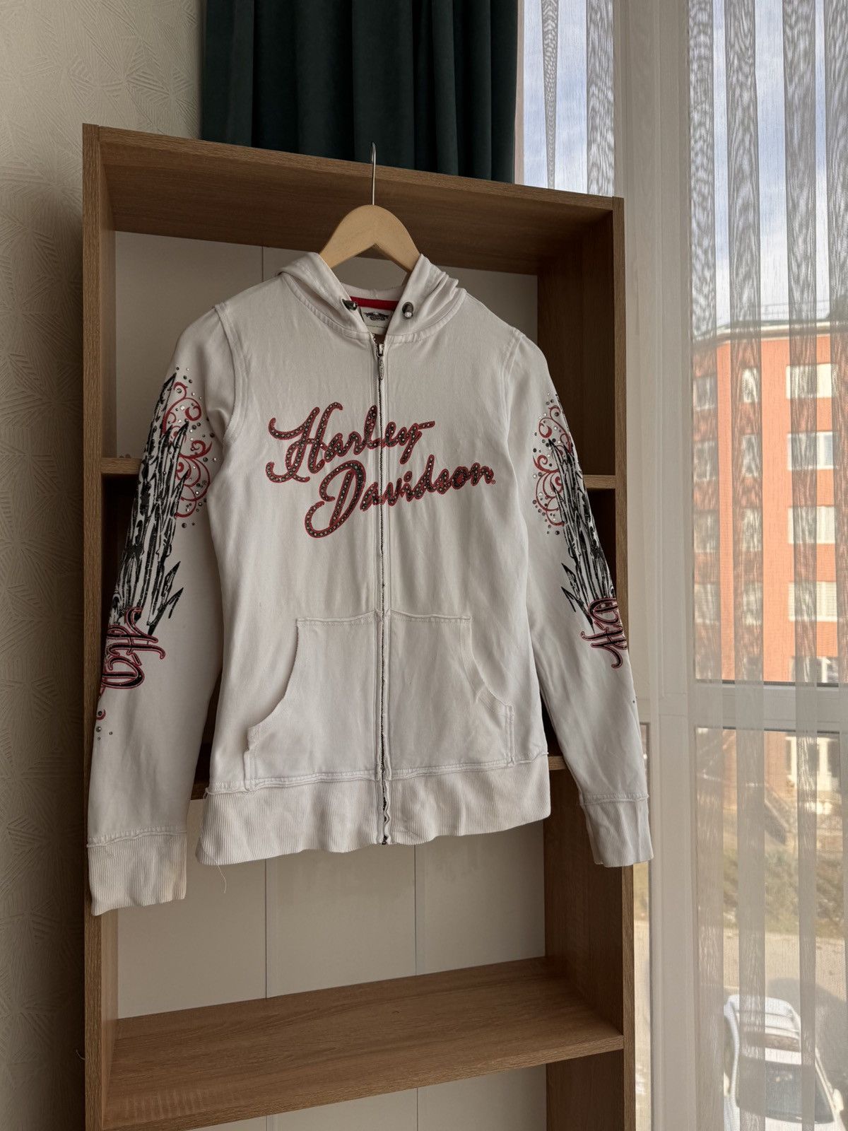 Ed Hardy × Harley Davidson × Vintage Vintage Harley Davidson Rhinestone Tattoo Logos White Hoodie Size S / US 4 / IT 40 - 4 Thumbnail