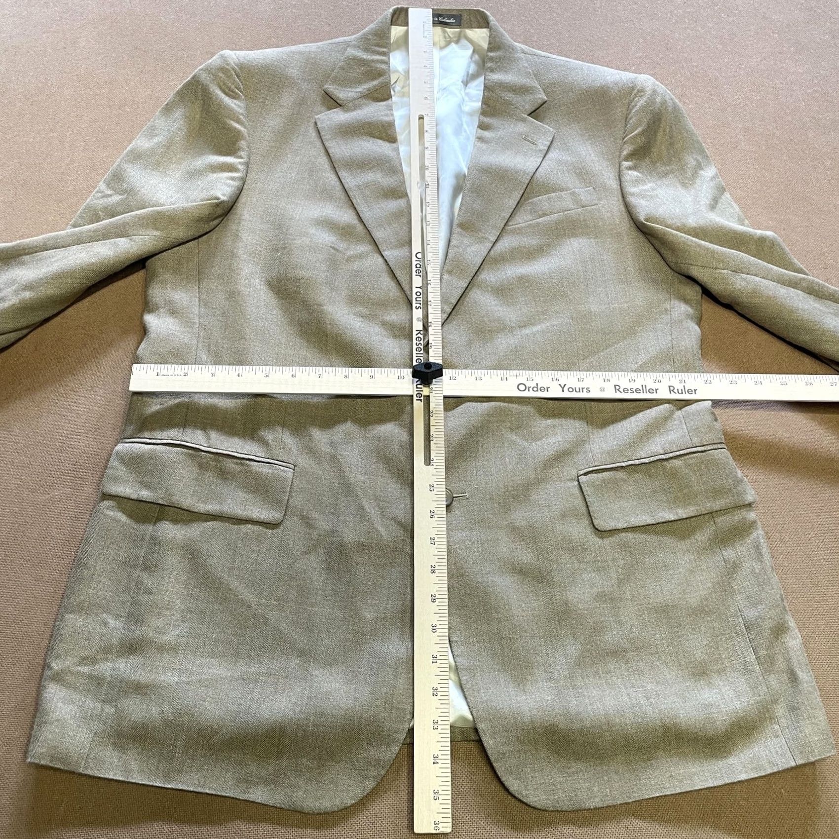 Oscar De La Renta Oscar de la Renta Blazer Mens 44L Tan Silk Wool Jacket Sport Coat Lined Size 44R - 6 Thumbnail