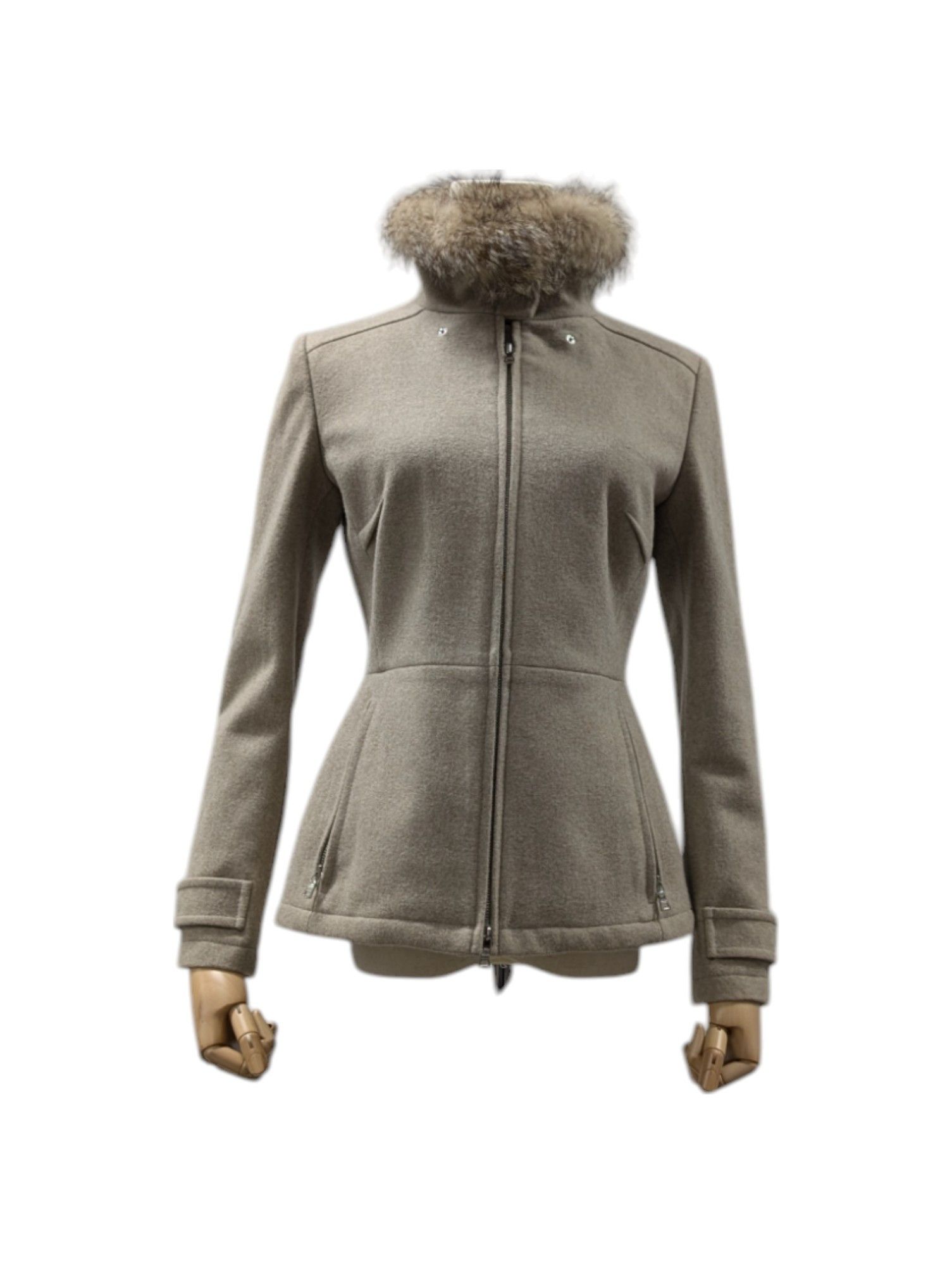 Prada Light Brown Zip Up Wool Jacket With Leather Elbow Padded Size XS / US 0-2 / IT 36-38 - 3 Thumbnail