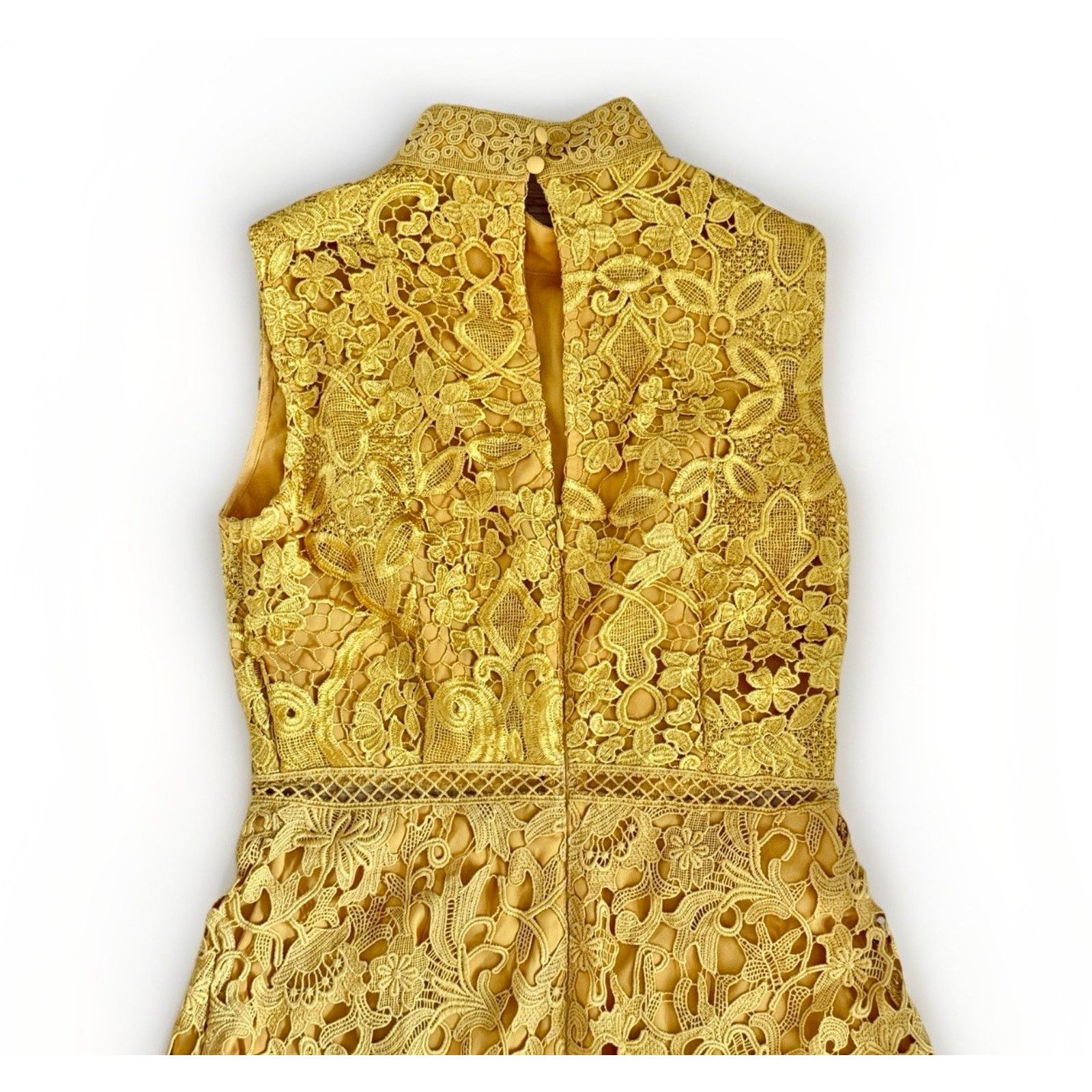 Asos Yellow Gold Lace High Neck Sleeveless Dress Women's 6 ASOS Size M / US 6-8 / IT 42-44 - 7 Thumbnail