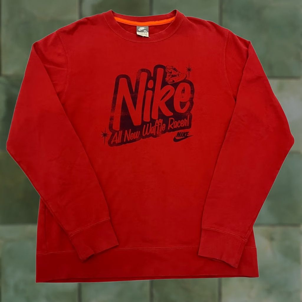 Nike Nike Waffle Racer Sweatshirt Womens XL Red Big Logo Spellout Crewneck Size XL / US 12-14 / IT 48-50 - 1 Thumbnail