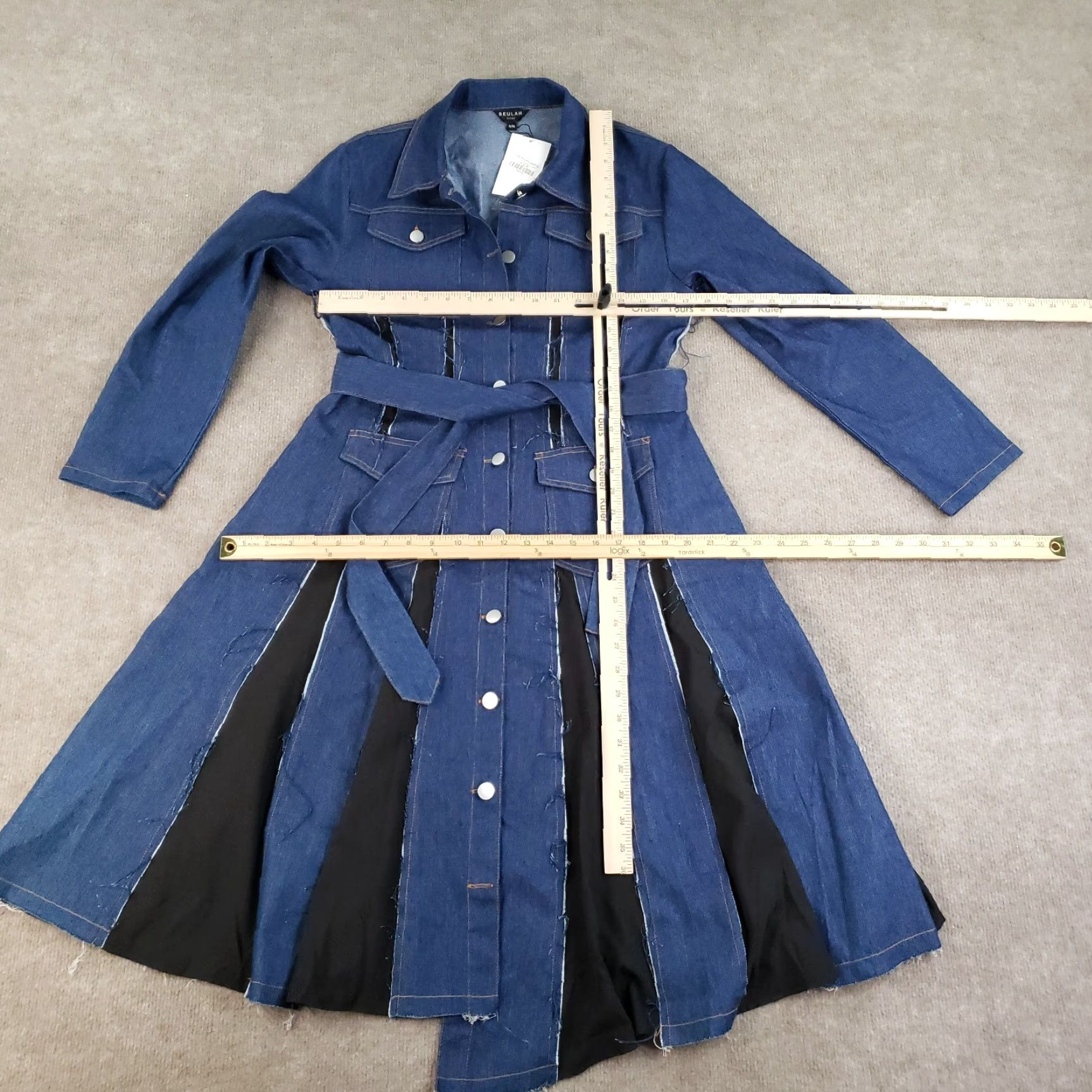 Denime Beulah Denim Dress Womens Size Small Blue Belted Button Up Stretch Fit Flare Size S / US 4 / IT 40 - 2 Thumbnail