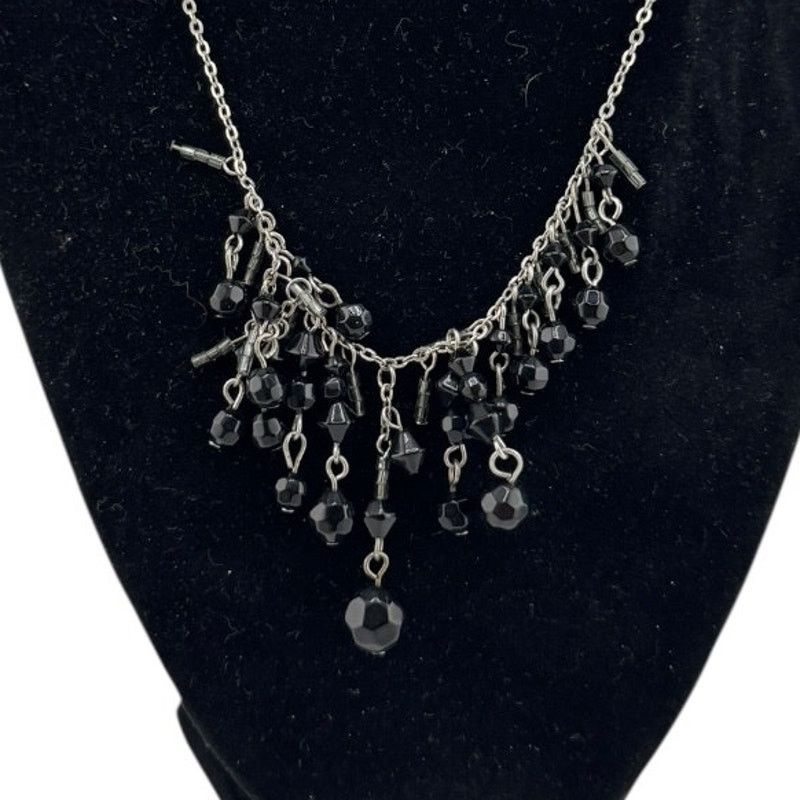 Other Lovely Black Bead and Silver Chain Statement Necklace 16" Size ONE SIZE - 1 Thumbnail