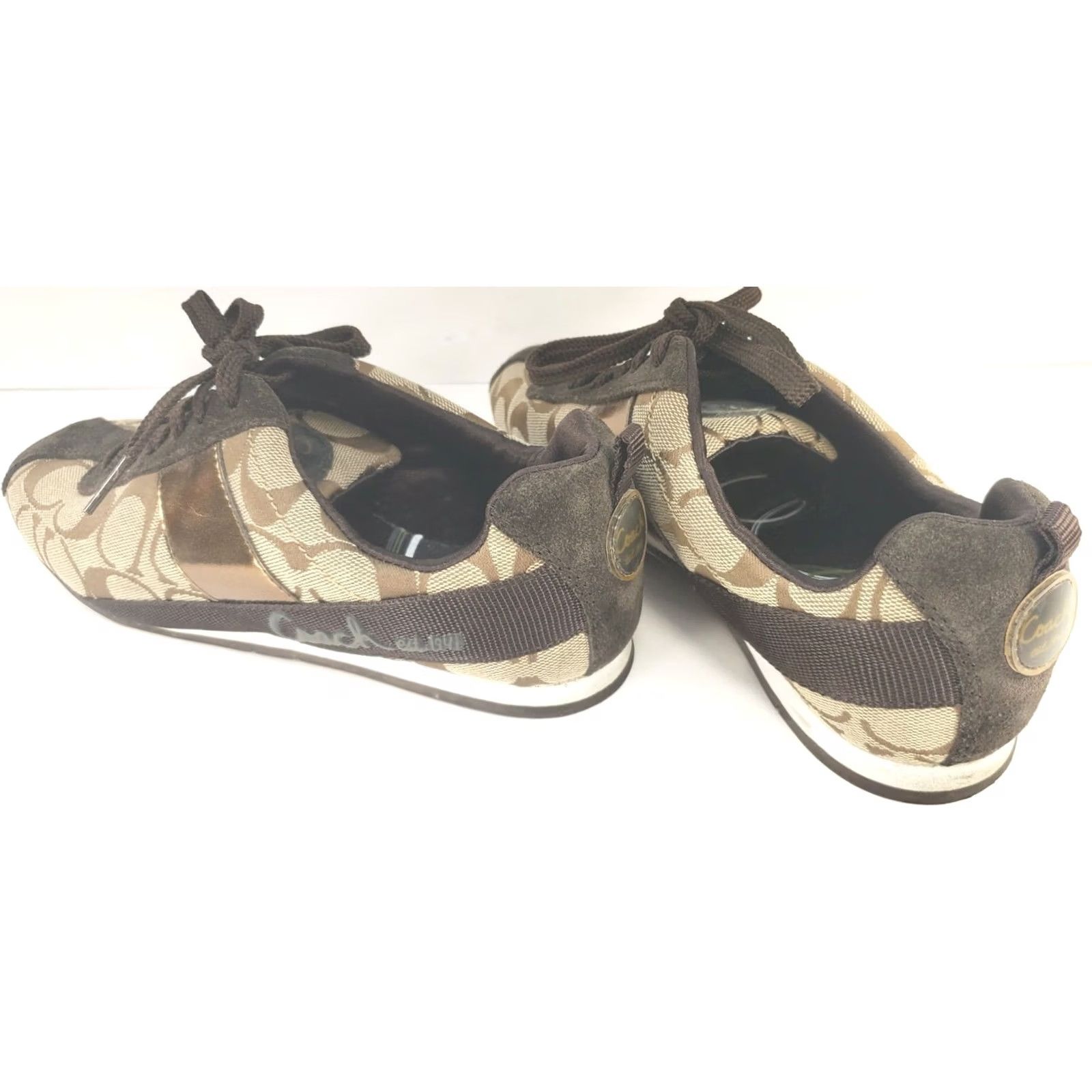 Coach Coach Hadley Sneaker Women’s 6.5M Brown Gold Coach Logo Fabric & Suede Shoe, Athletic, Casual, Low Top, Lace Up, Comfortable, Rubber Outsole, M Width Size US 7 / IT 37 - 5 Thumbnail