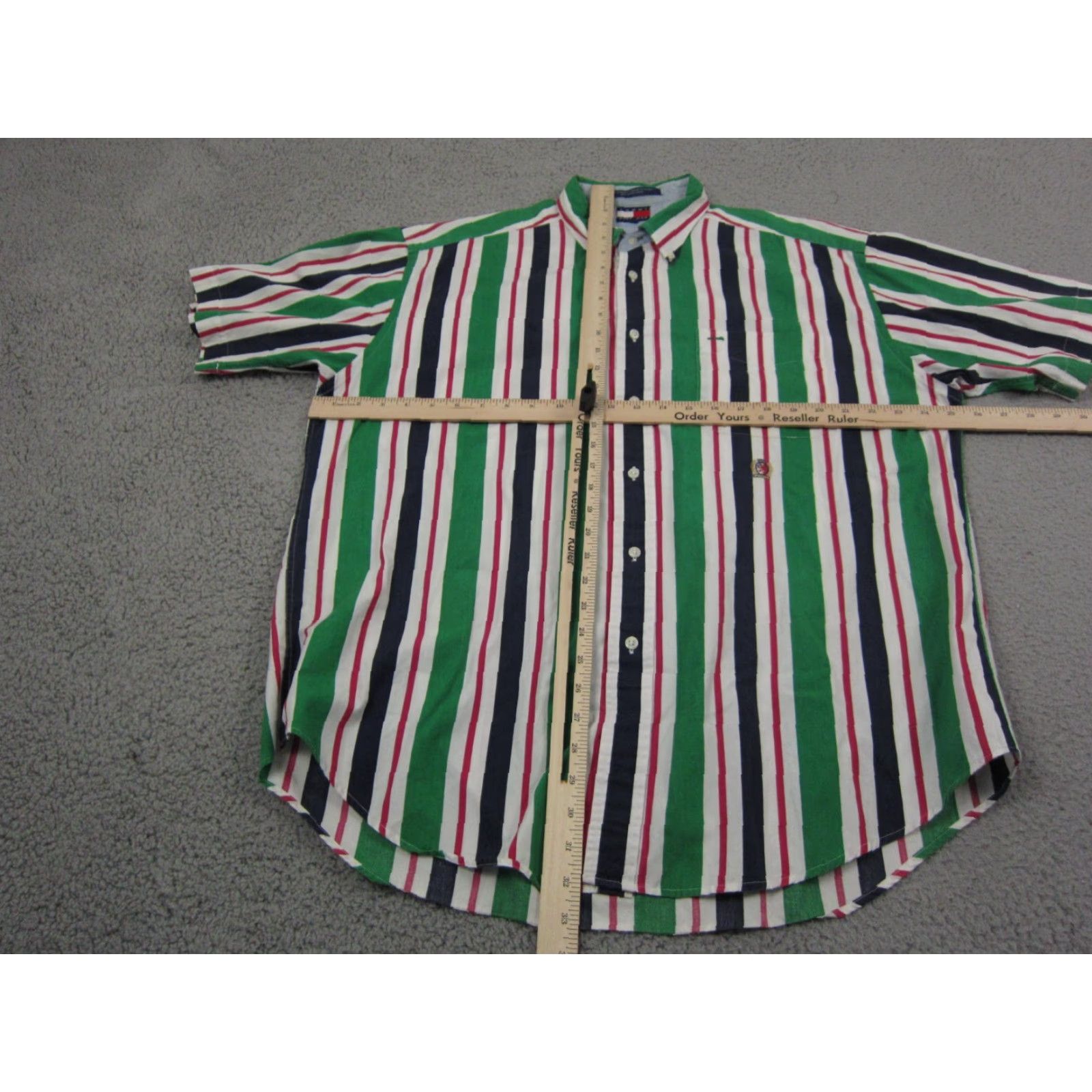 Tommy Hilfiger VINTAGE Tommy Hilfiger Shirt Mens Shirt Striped Button-Up 90s Green White Pink L Short Sleeve Collared Button-Down Casual 80s 90s Preppy Size US L / EU 52-54 / 3 - 7 Thumbnail
