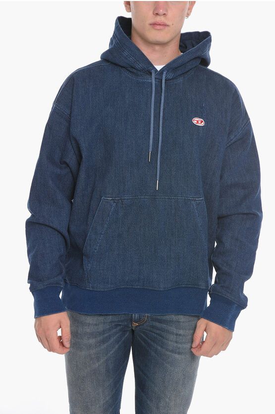 image of Diesel D-Um-Rib-Ne Felpa Hoodie Sweatshirt With Embroiedered Logo in Blue, Men's (Size XS)