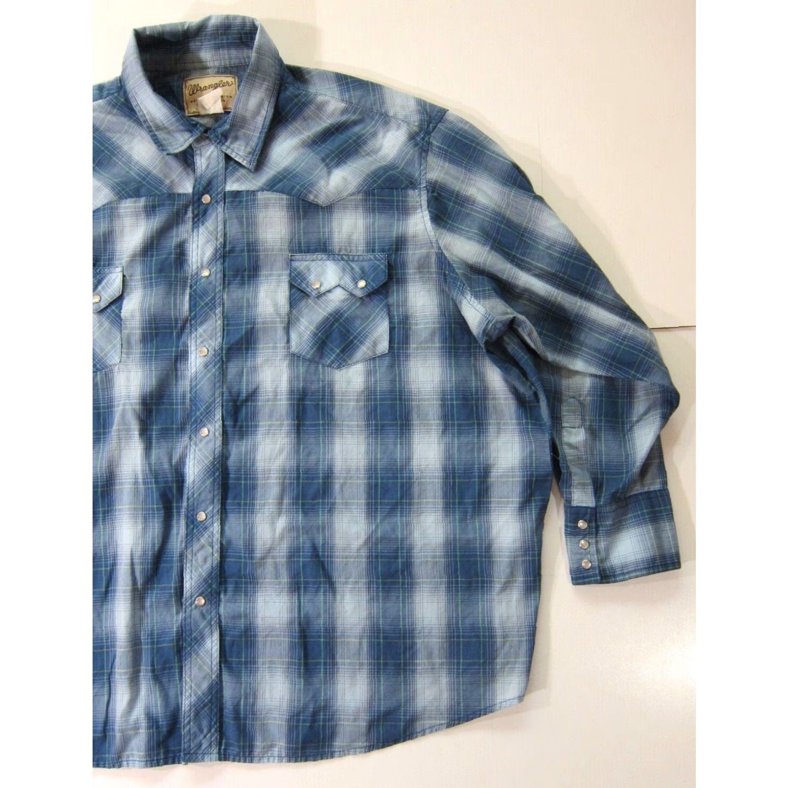 Wrangler Vintage Wrangler Blue Yellow Plaid Snap Button Down Long Sleeve Shirt Men XL Size US XL / EU 56 / 4 - 7 Thumbnail