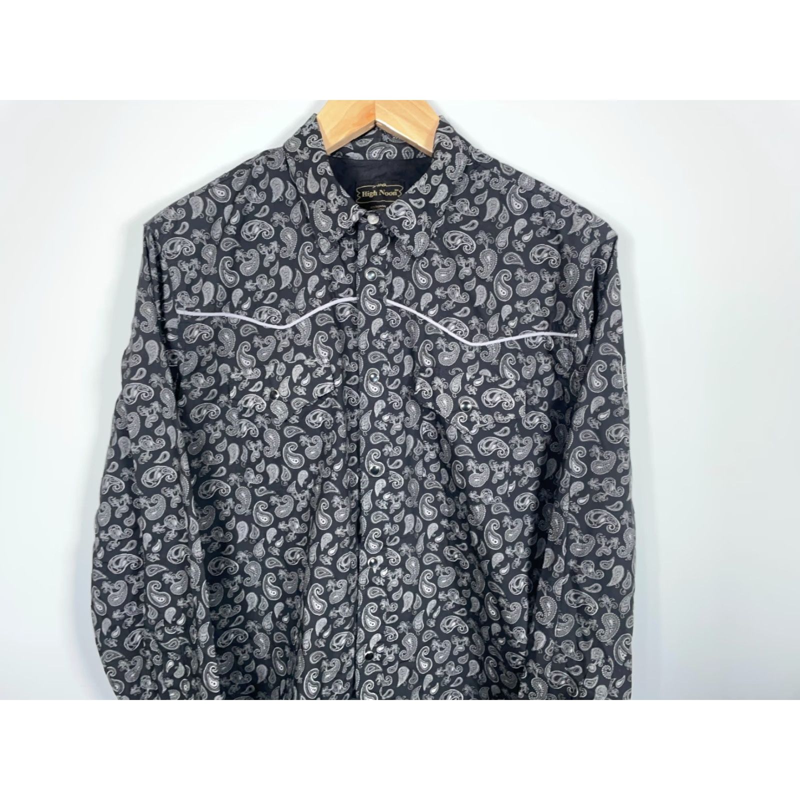 Vintage VINTAGE High Noon Western Shirt Mens Large Black Paisley Pearl Snap Cowboy Piping Size US L / EU 52-54 / 3 - 4 Thumbnail