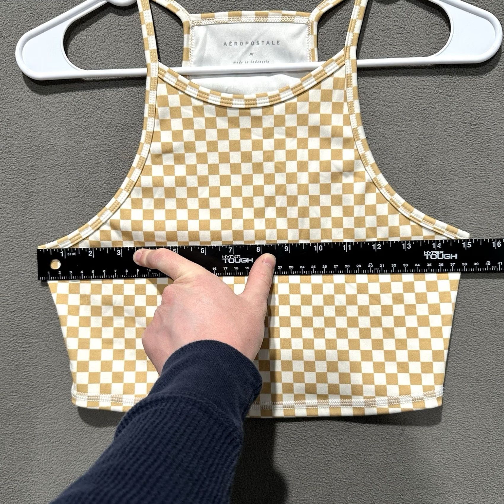 Vintage AÉROPOSTALE Tank Top Womens Medium Beige White Checkered High-Neck Flex Active Size M / US 6-8 / IT 42-44 - 6 Thumbnail