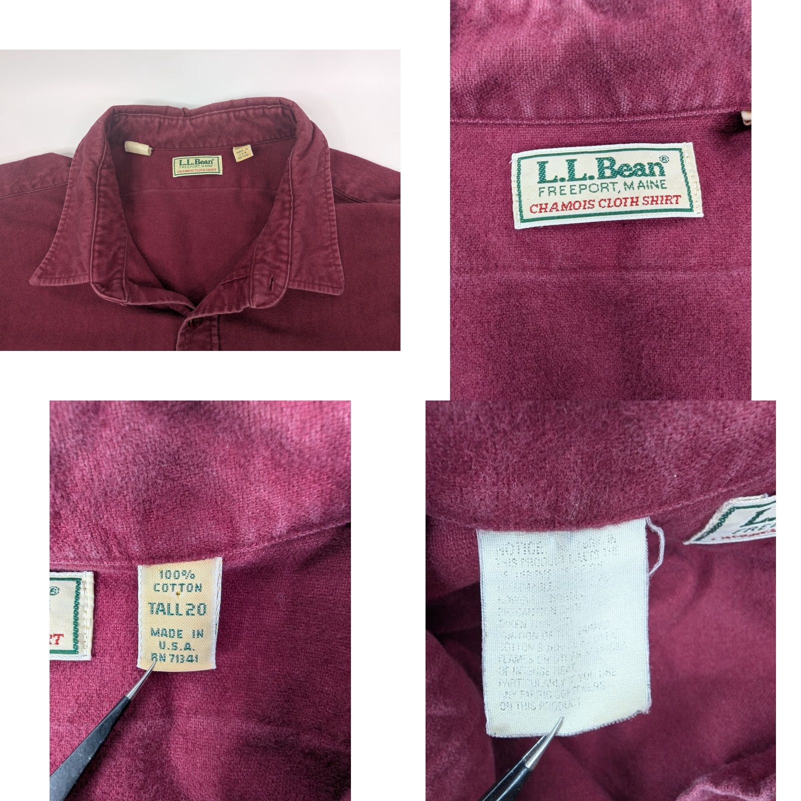 Vintage VTG LL Bean Chamois Cloth Shirt Mens 20 Tall Burgundy Flannel Outdoors USA Made Size US XXL / EU 58 / 5 - 8 Thumbnail