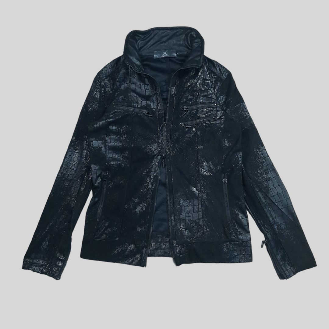 Pre-owned 14th Addiction X If Six Was Nine Xfrm "transform" Coated Crocodile Skin Jacket In Black