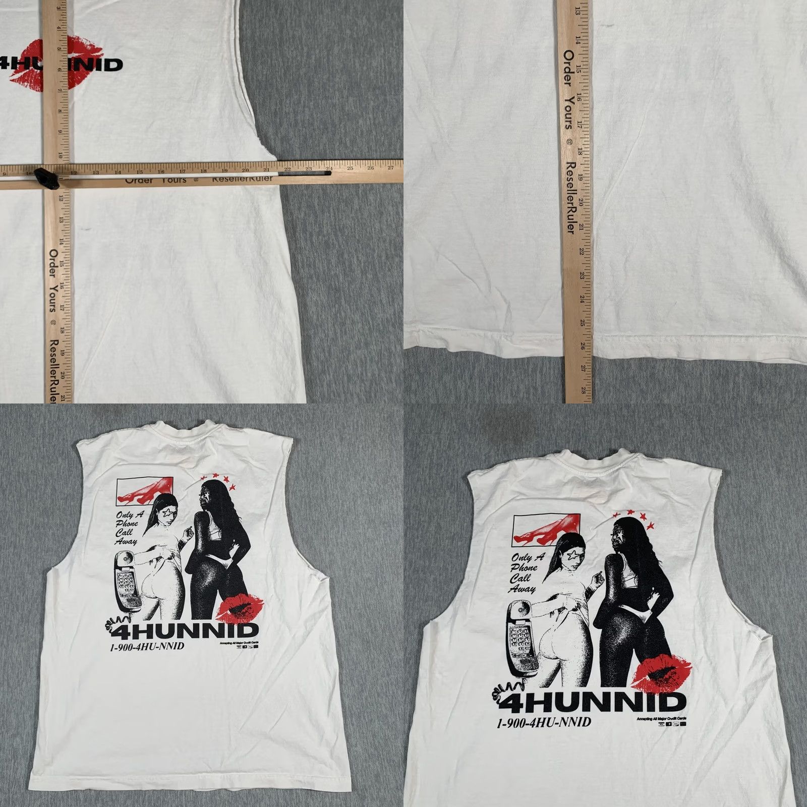 Vintage 4Hunnid Shirt Mens XL White Sleeveless Tank Top Graphic Lips Back 4Hunnid Hotline Artwork Mens XL White Graphic Print Back Size US XL / EU 56 / 4 - 8 Thumbnail
