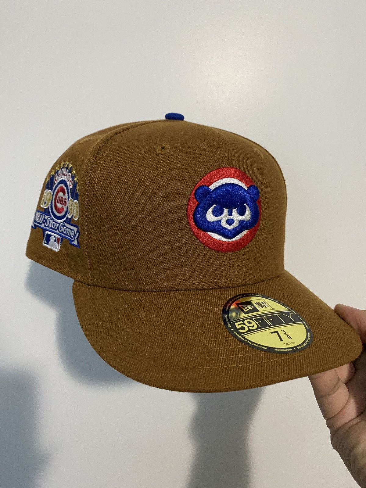 image of Hat Club x New Era Chicago Cubs Bear Logo 1990 All Star Game Patch Fitted in Brown Tan, Men's