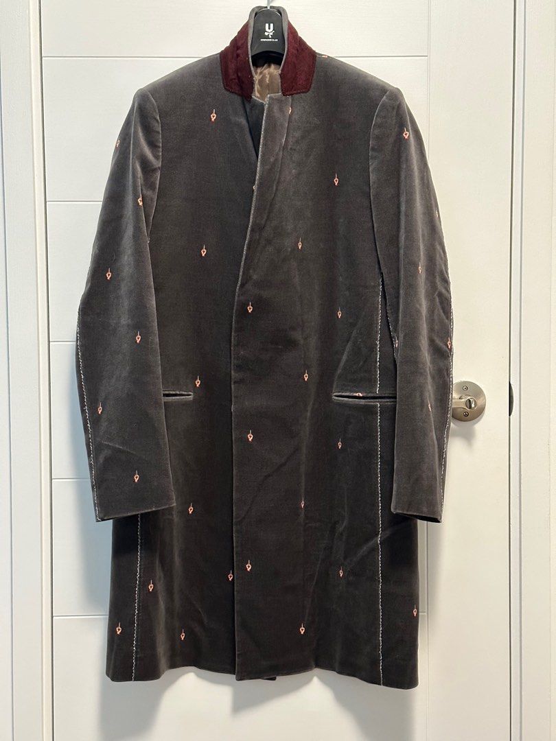 image of Undercover New Middle Finger Fuck D.breasted Velvet Coat in Grey, Men's (Size Medium)