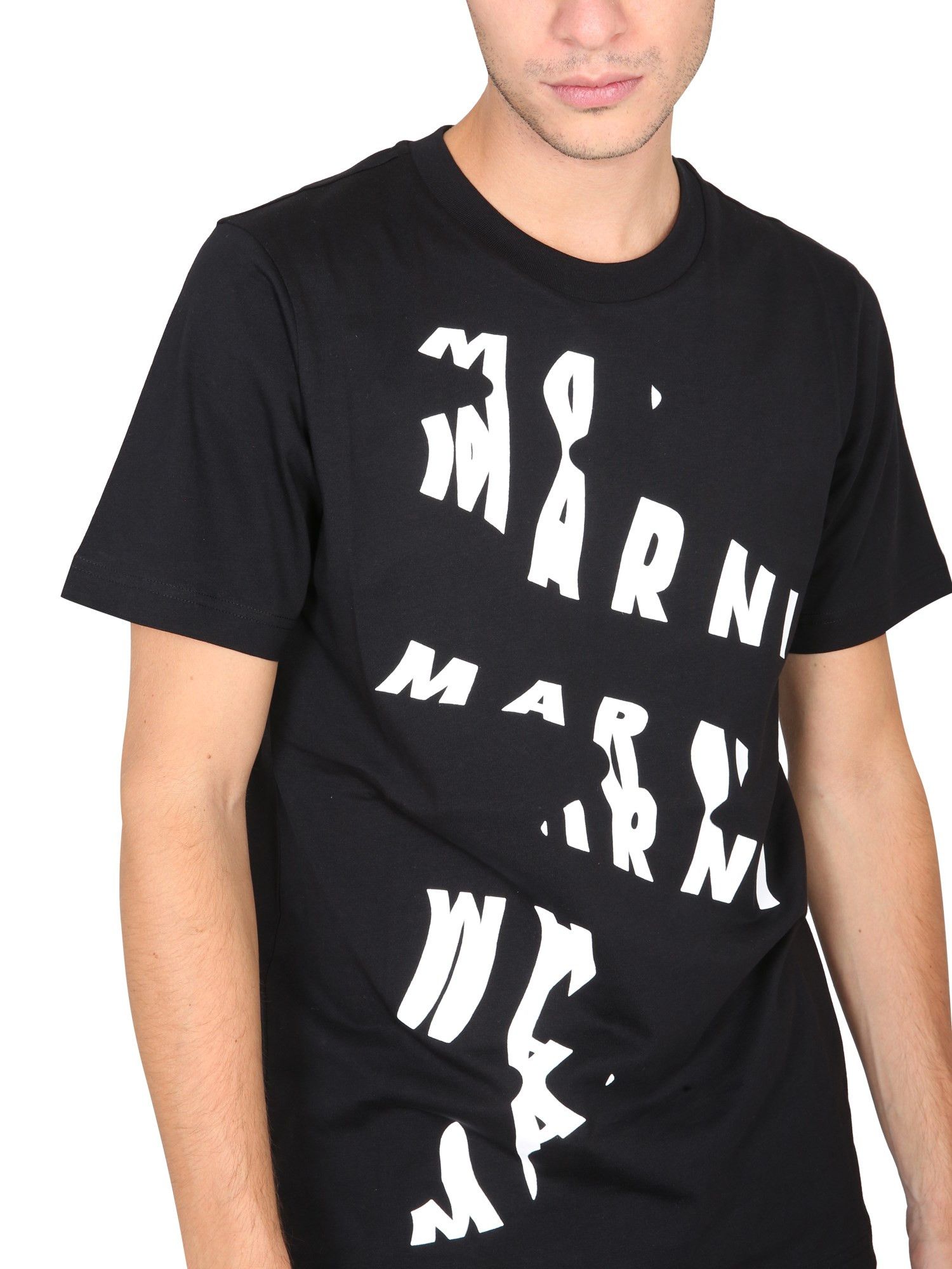 Marni o1y0225 Logo Crewneck T-Shirt in Black/White Size US M / EU 48-50 / 2 - 2 Thumbnail