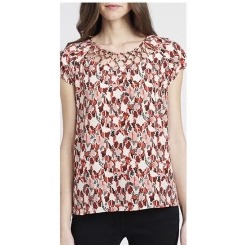 Joie Joie Silk Blouse Geometric Snake Lattice Neck Bartlett Poppy Size M / US 6-8 / IT 42-44 - 2 Thumbnail
