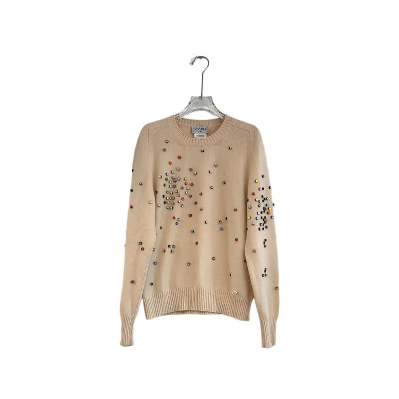 Chanel Chanel Beige Cashmere Long Sleeve Sweater 0089 Size S / US 4 / IT 40 - 1 Thumbnail