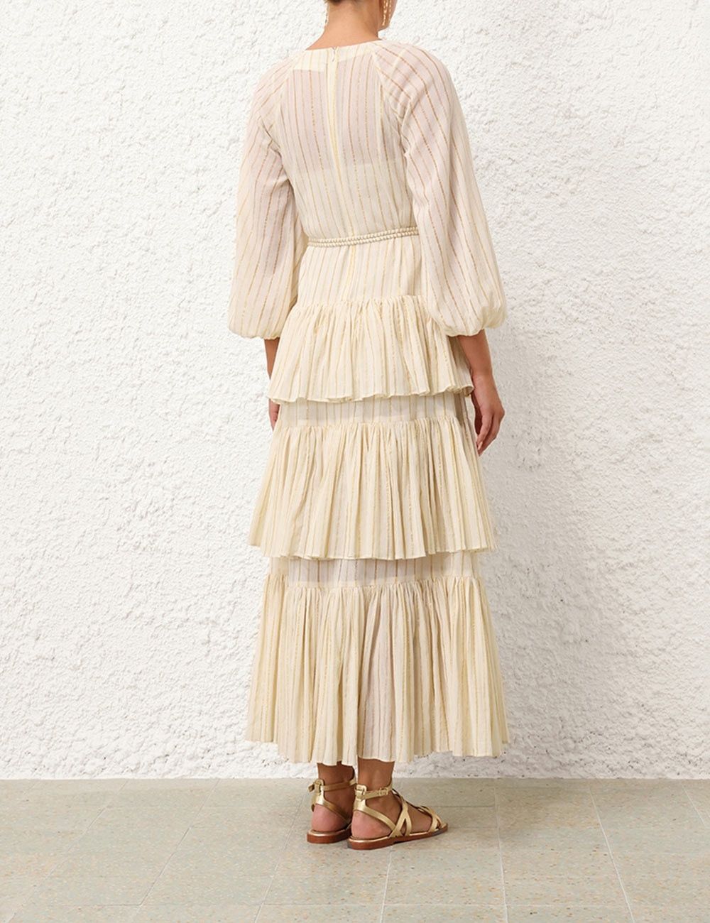 Zimmermann oc11z0525 Waverly Tiered Midi Dress in Ivory & Gold Size M / US 6-8 / IT 42-44 - 5 Thumbnail