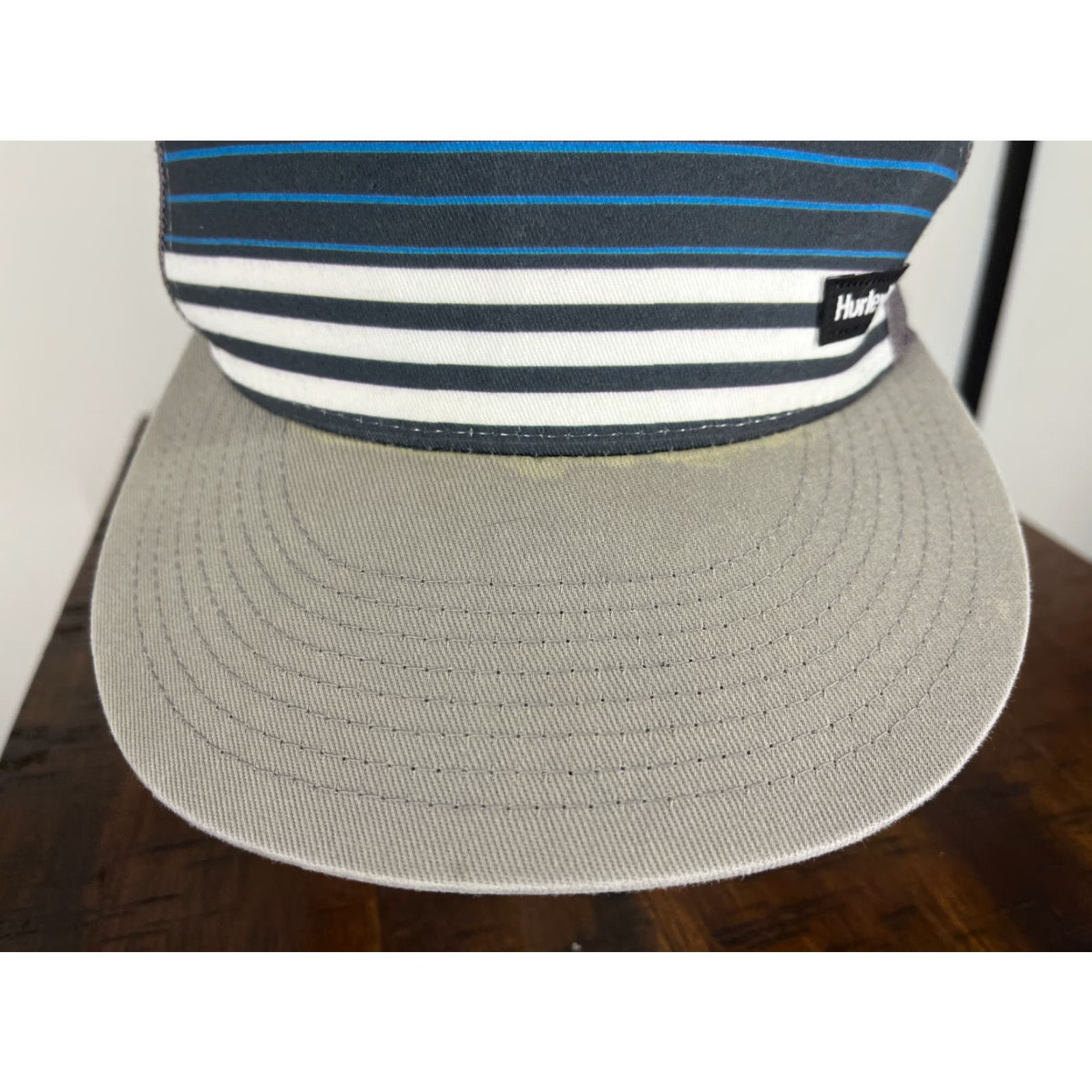 Hurley Hurley Hat Cap Slouch Trucker Adult One Size Blue Gray Stripe Nylon Polyester Adj Adjustable Mens Sports Beach Style 90s? Size ONE SIZE - 3 Thumbnail