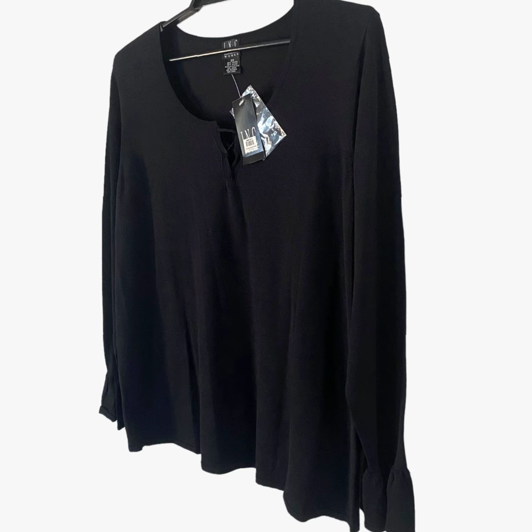 Vintage VINTAGE I.N.C. International Concepts Black Ruffled Criss Cross Blouse Plus Size 2X Long Sleeve Women's Classic Size XXL / US 16-18 / IT 52-54 - 3 Thumbnail