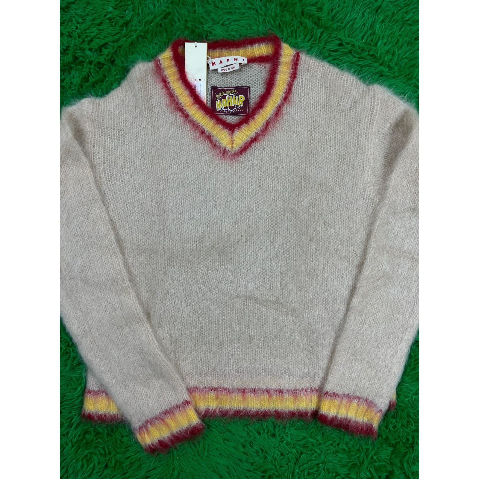 Marni Marni Fuzzy Wuzzy V-Neck Sweater Tan 52 New Size US L / EU 52-54 / 3 - 1 Thumbnail