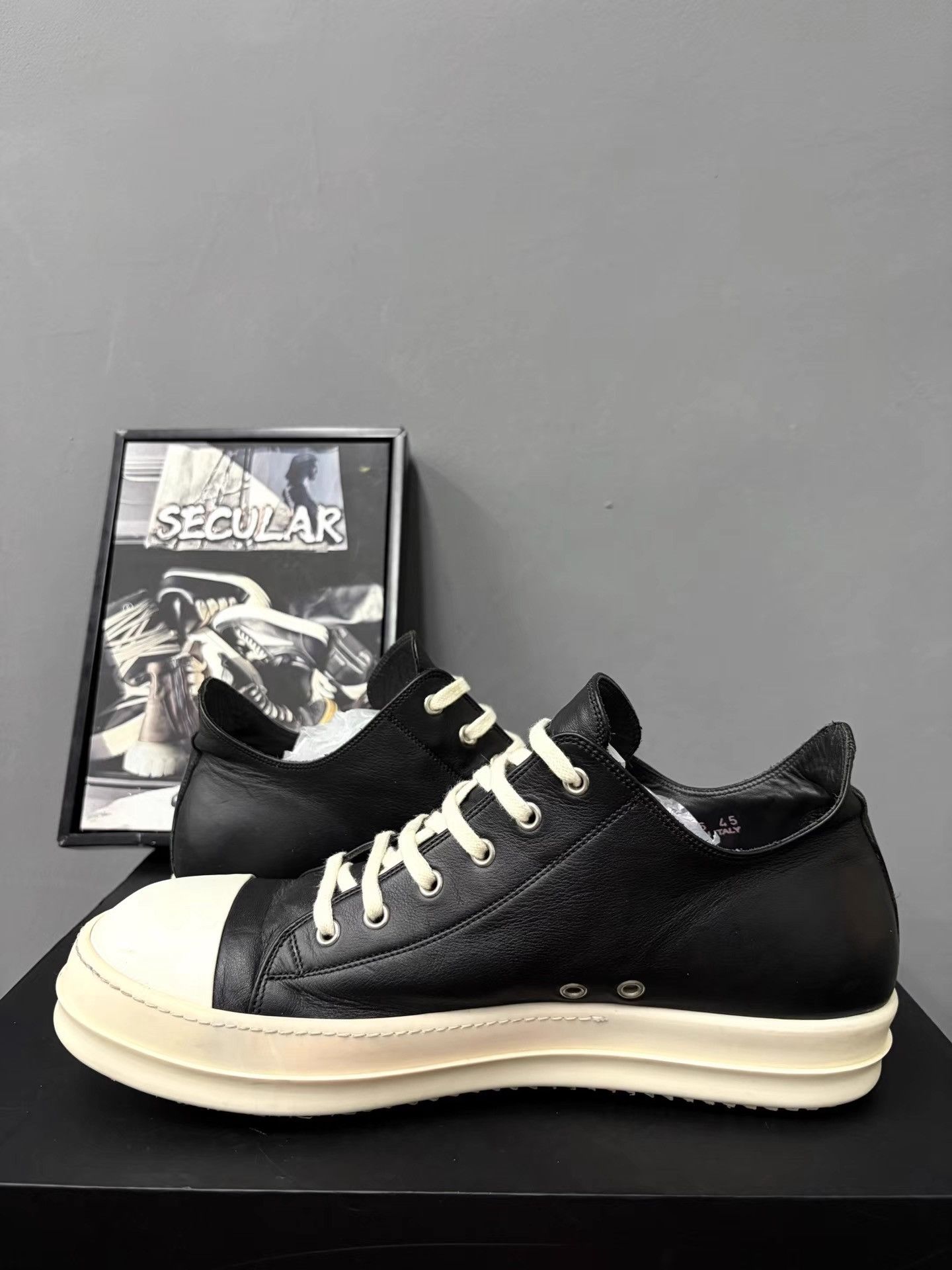 Rick Owens Rick Owens Black White Leather Low Sneakers K34 Size US 12 / EU 45 - 5 Thumbnail