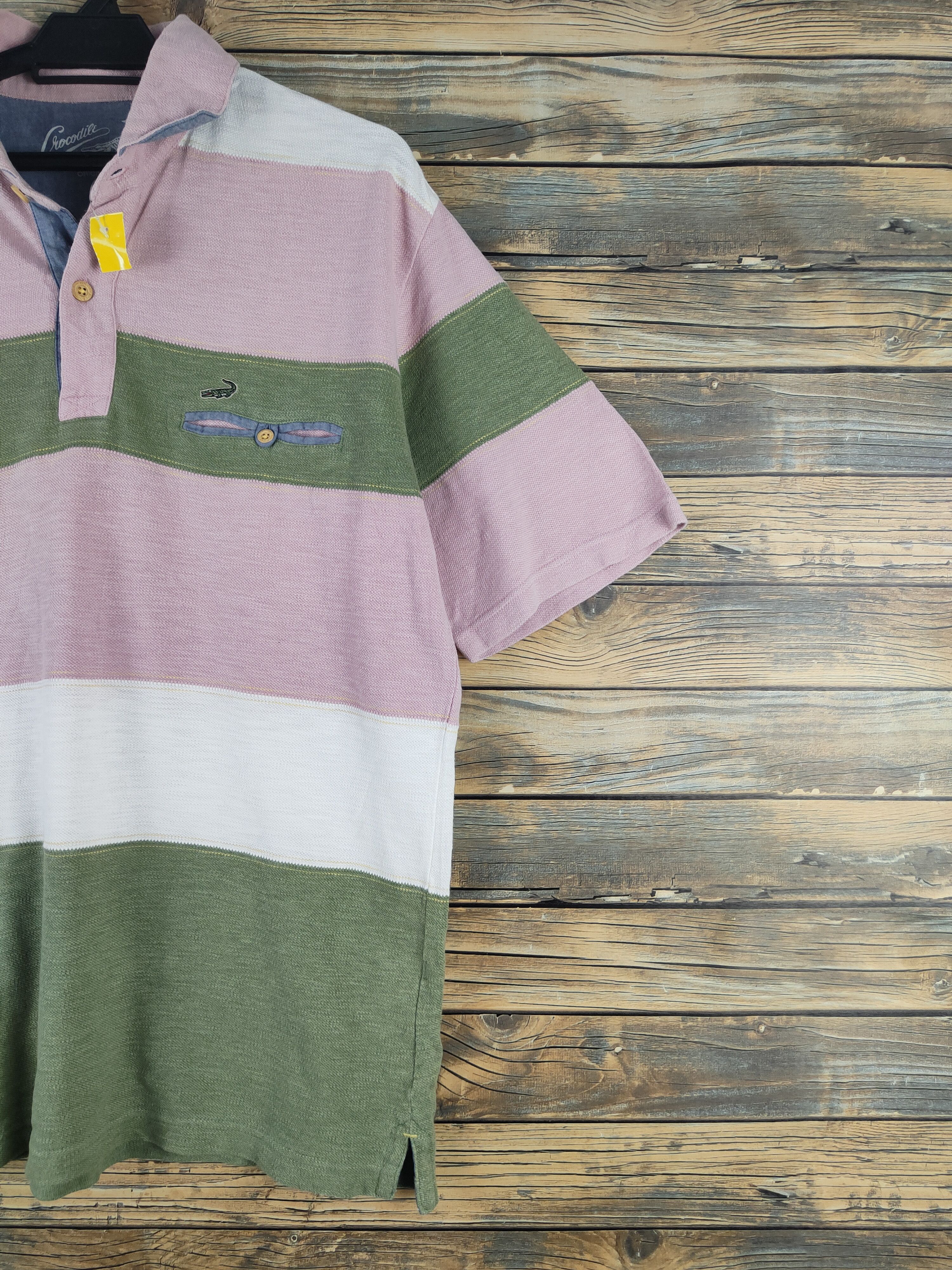 Vintage DL Crocodile Pink Green Stripe Polos #2744 Size US L / EU 52-54 / 3 - 5 Thumbnail