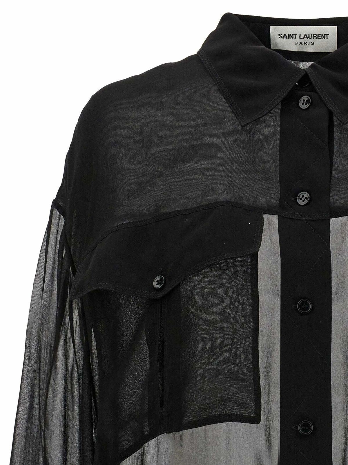 Saint Laurent Paris o1y0126 Silk Shirt in Black Size L / US 10 / IT 46 - 3 Thumbnail
