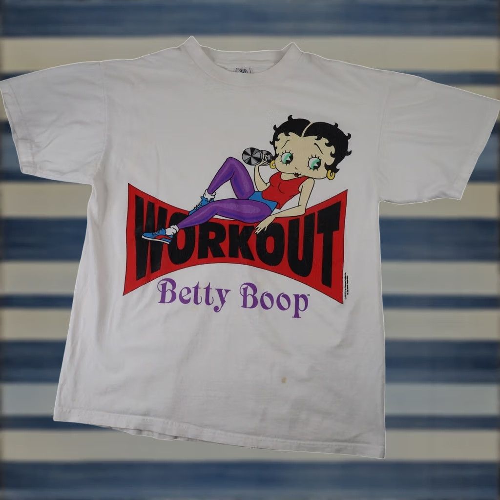 Vintage VINTAGE Betty Boop Workout T Shirt White Mens Large Graphic 90s Boys Womens? Size US L / EU 52-54 / 3 - 1 Thumbnail