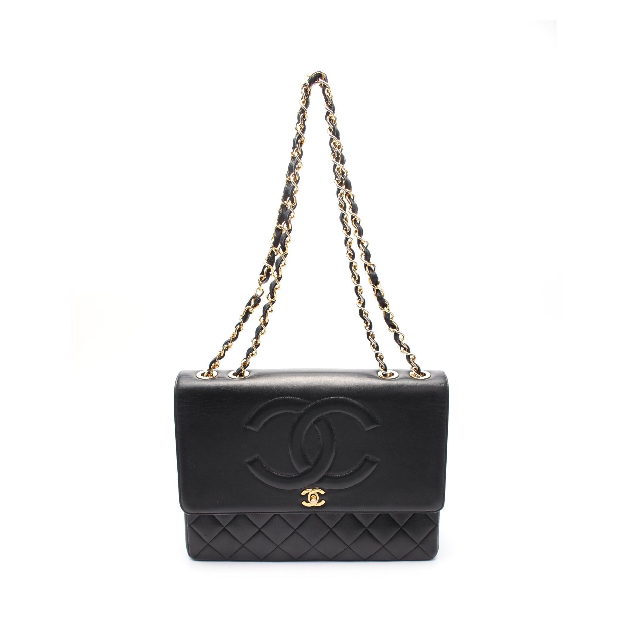 Chanel Chanel Decamatlassé 34 Coco Mark Double Chain Shoulder Bag Lambskin Black Gold Hardware Size ONE SIZE - 1 Thumbnail