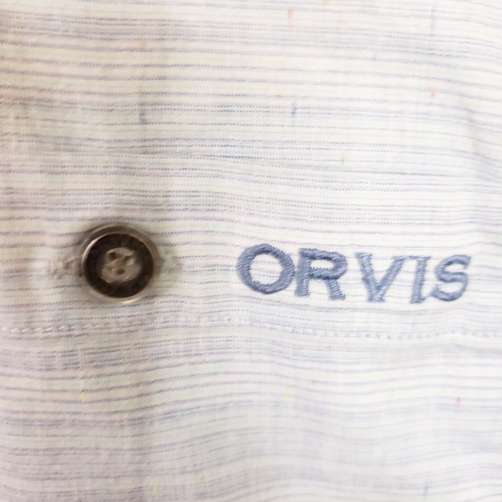 Orvis Orvis Button-Up Shirt M Heathered Blue Long Sleeve Embroidered Chest Pocket Multicolor Blended Cotton Size US M / EU 48-50 / 2 - 6 Thumbnail