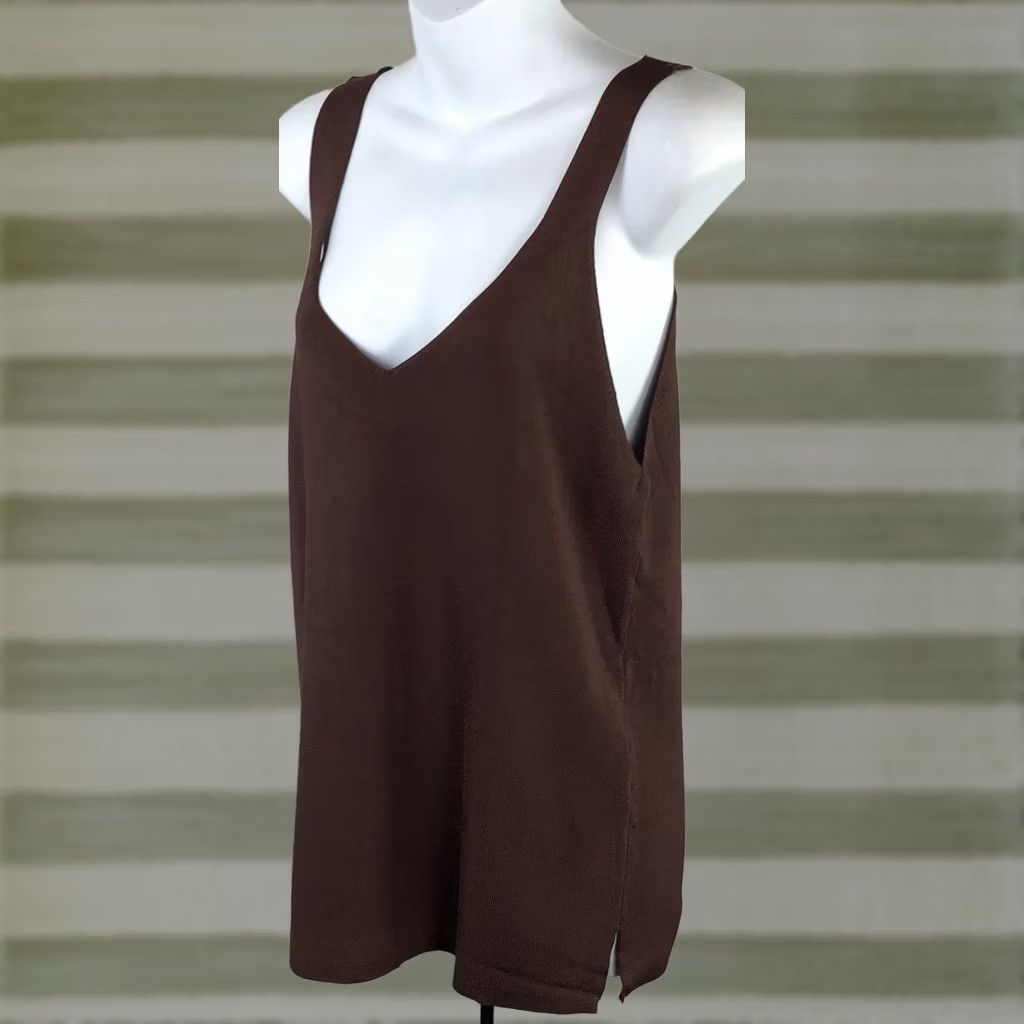 Ann Taylor Ann Taylor Tank Top L Brown Viscose Knit V-Neck NWT Fairy Grunge Whimsigoth Size L / US 10 / IT 46 - 1 Thumbnail