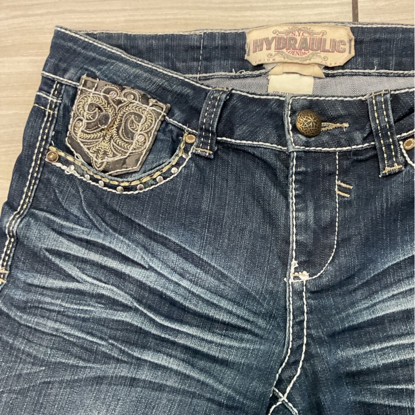 Vintage Hydraulic Denim Y2K Embroidered Bootcut Jeans Size 32" / US 10 / IT 46 - 5 Thumbnail