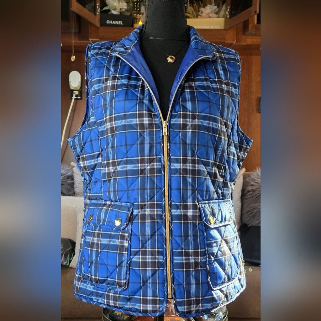 St. Johns Bay St. John's Bay Vibrant Blue Plaid Quilted Vest Size L / US 10 / IT 46 - 3 Thumbnail
