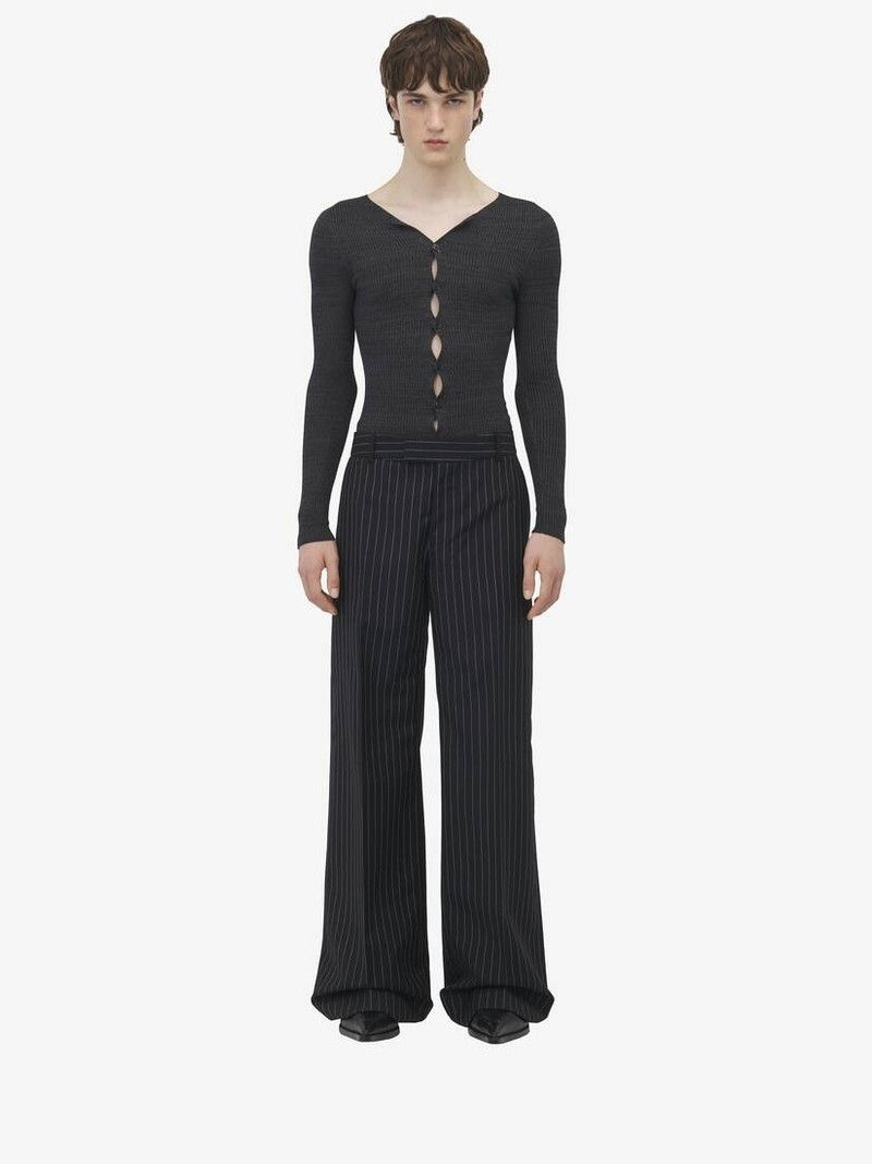 Alexander McQueen o1srvl11e0226 Pinstripe Low Rise Trousers In Black Size US 32 / EU 48 - 2 Thumbnail