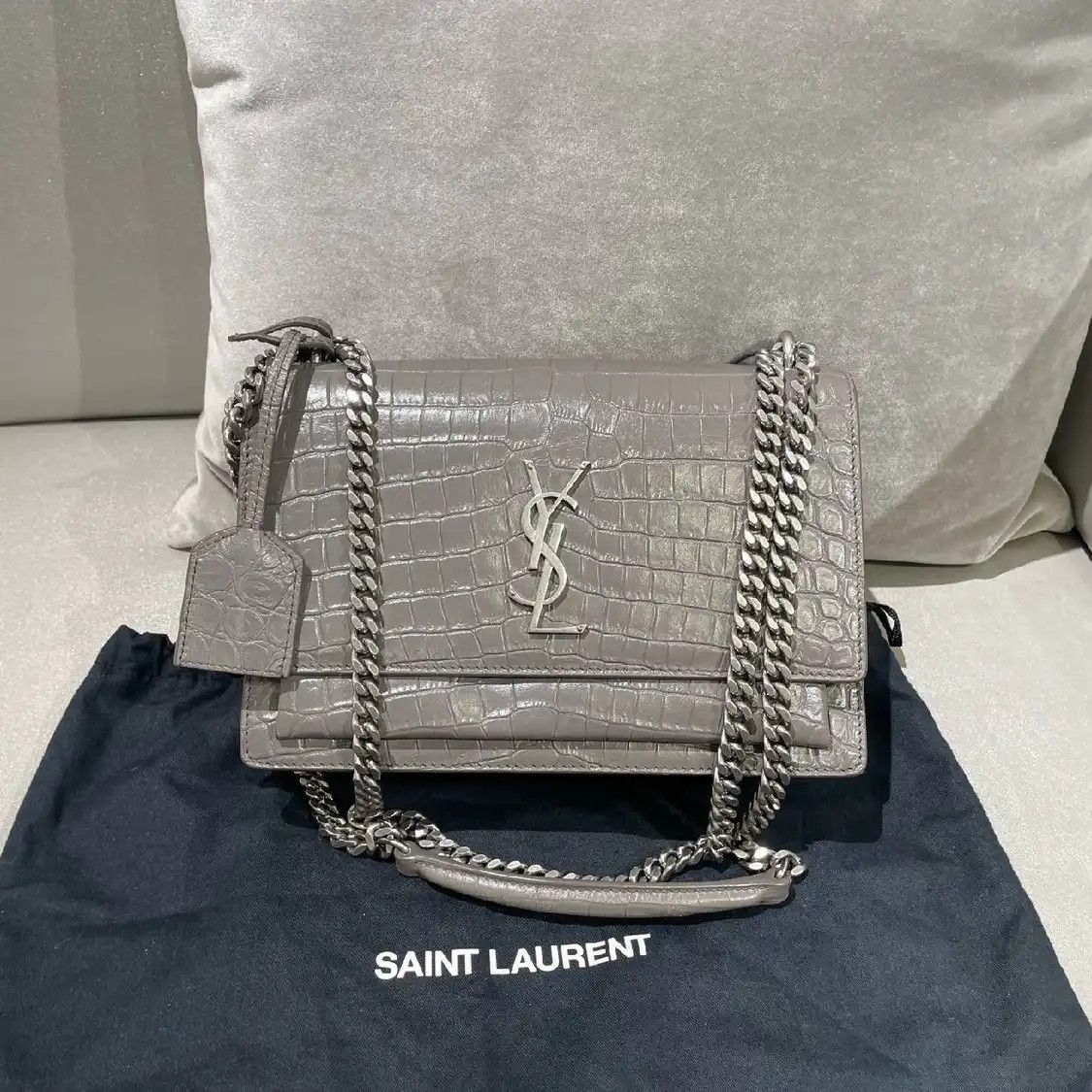 Saint Laurent Paris Saint Laurent Paris YSL SUNSET Medium grey cowhide leather crocodile 日落bag shoul Size ONE SIZE - 1 Thumbnail