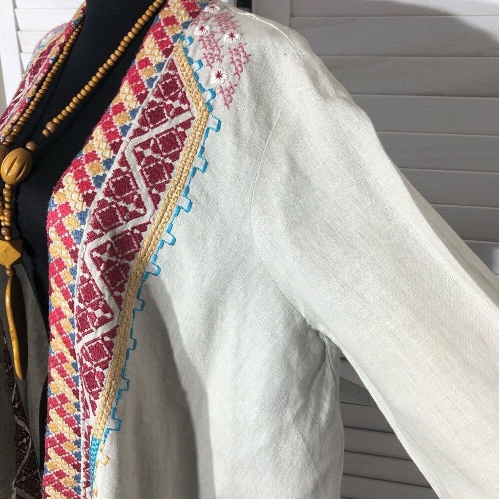 Johnny Was Johnny Was Kimono Drape Cardigan Embroidered Aztec Linen M Size L / US 10 / IT 46 - 10 Thumbnail