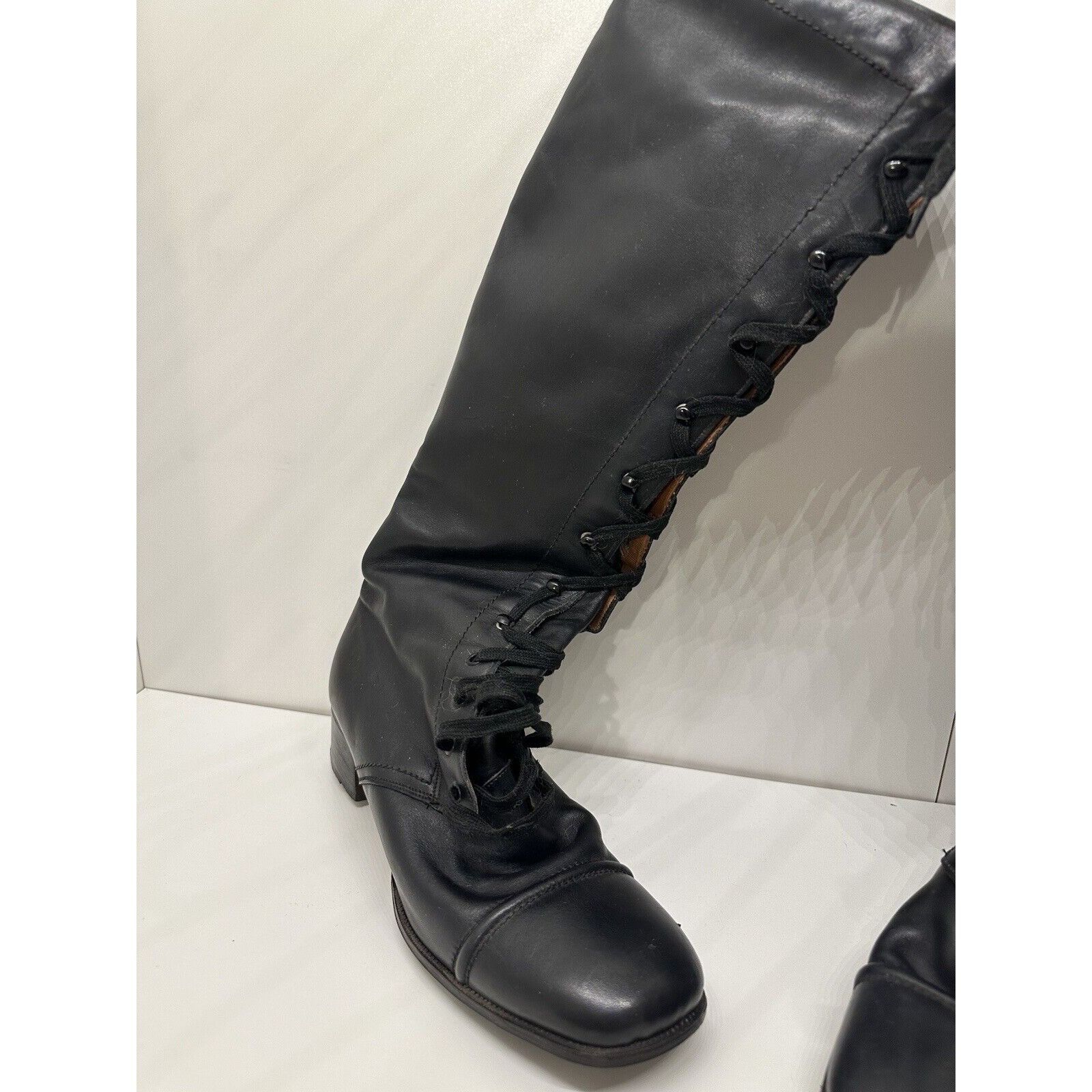 Vintage Vtg Crockett & Jones Corset lace up boots Sherpa Lined Black Size US 5.5 / IT 35.5 - 19 Thumbnail