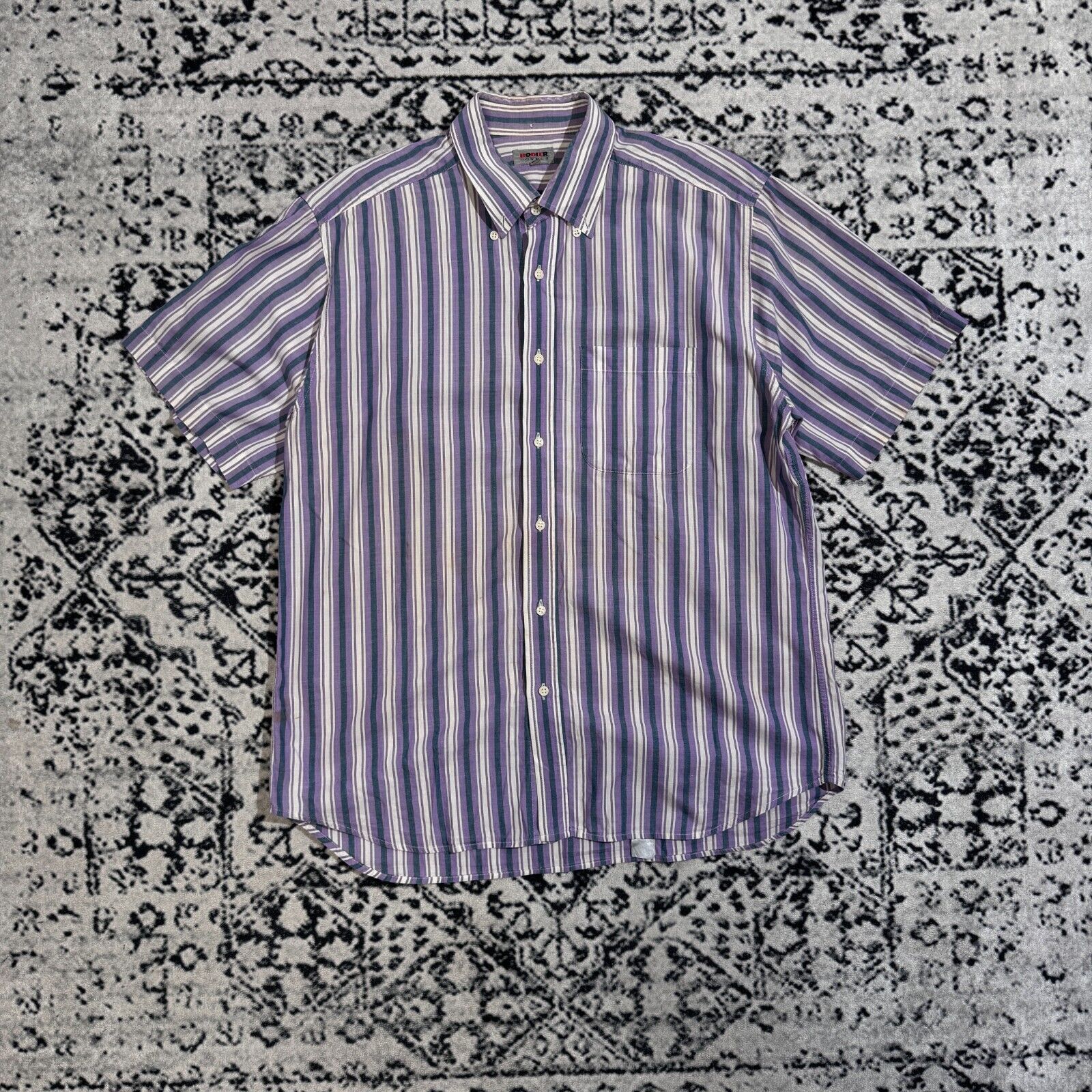 Vintage Vintage Rodier Unisex Purple White Cotton Shirt Size L Short Size US L / EU 52-54 / 3 - 1 Thumbnail