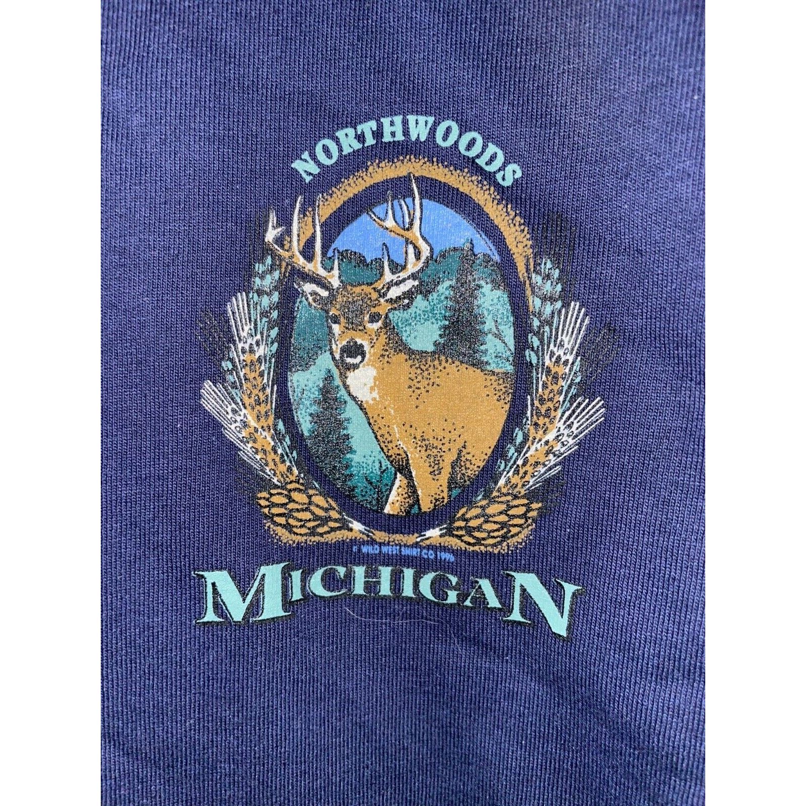 Jerzees Vintage Michigan Deer Shirt Northwoods MI Blue Tee VTG 90s L Size US L / EU 52-54 / 3 - 3 Thumbnail