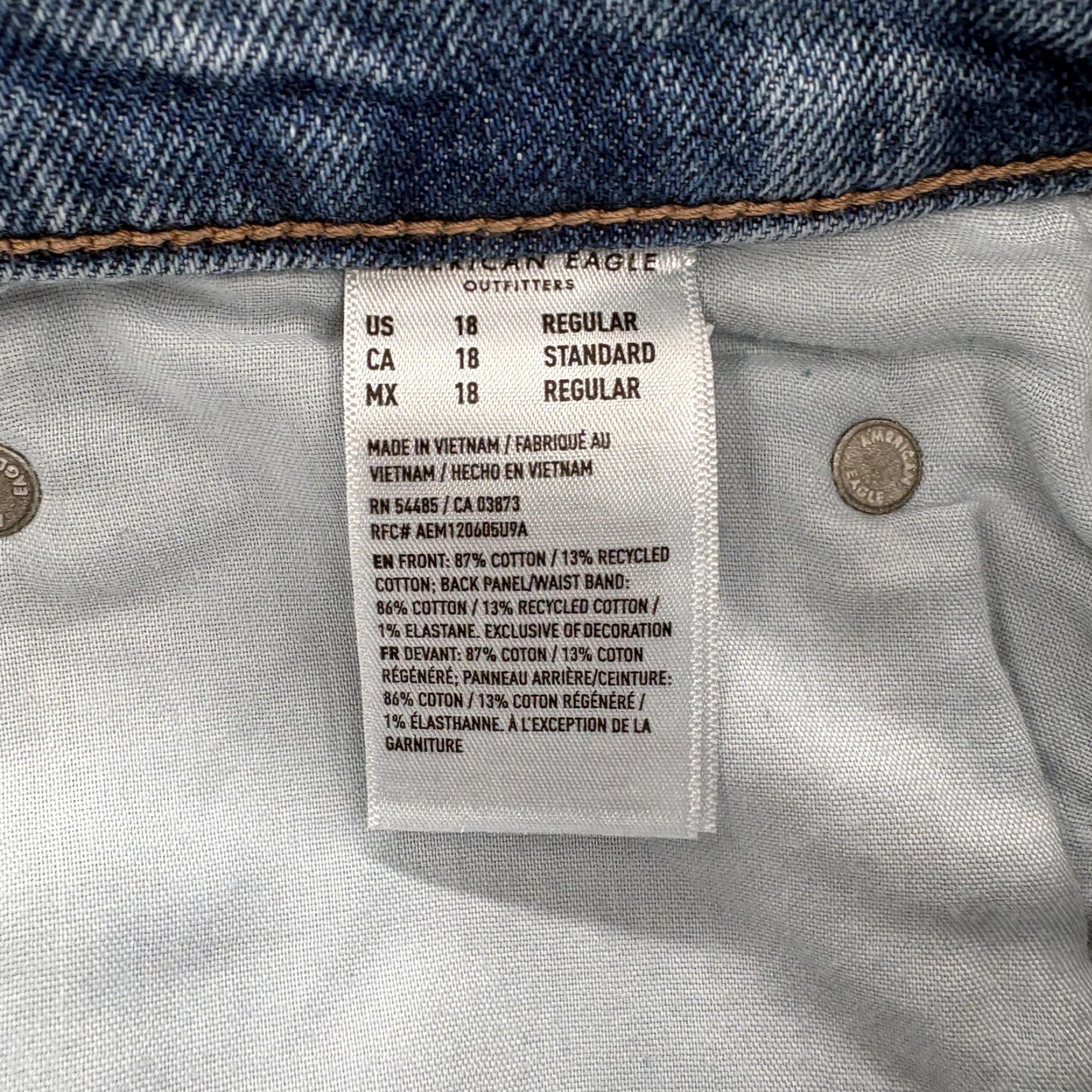 American Eagle Outfitters American Eagle Outfitters Jeans Womens 18 High Rise Baggy Straight Blue Light Wash Denim Cotton Spandex 5-Pocket Zipper Button Vintage No Size 40" / US 18 - 6 Thumbnail