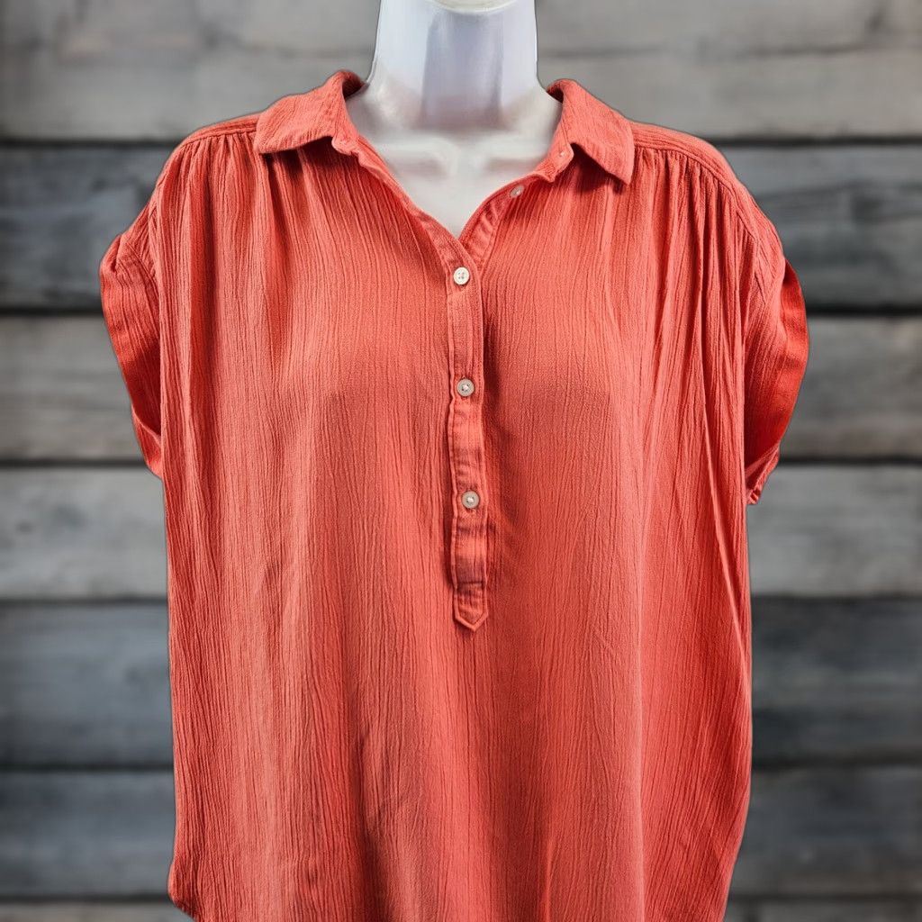 Loft Ann Taylor LOFT Womens Top Sz Medium Corral Short Sleeve Rayon Linen Blouse Shirt Womens M Orange Collar Short Sleeve Linen Rayon 90s? Size M / US 6-8 / IT 42-44 - 1 Thumbnail